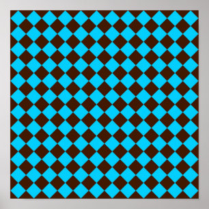 Poster Motif à carreaux diamant marron bleu