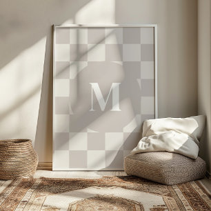 Poster Motif à carreaux gris monogrammé initiale personna