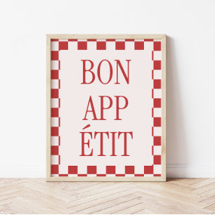 Poster Motif à carreaux rétro 'Bon Appétit' Cuisine