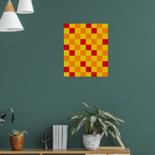 Poster Motif à carreaux rouge orange jaune 