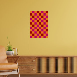 Poster Motif à carreaux rouge orange rose