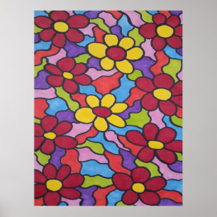 Poster Motif à fleurs arc-en-ciel rétro