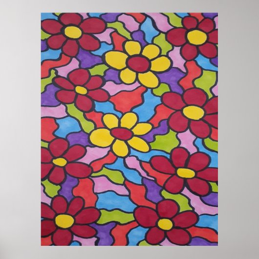Poster Motif à fleurs arc-en-ciel rétro (Devant)