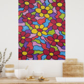 Poster Motif à fleurs arc-en-ciel rétro (Cuisine)