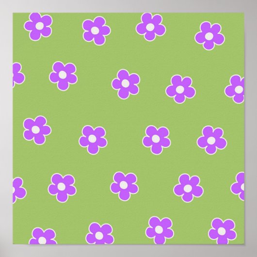 Poster Motif à fleurs vert violet rétro Y2K (Devant)