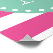 Poster Motif à rayures blanches roses chaudes, Monogra ve (Coin)