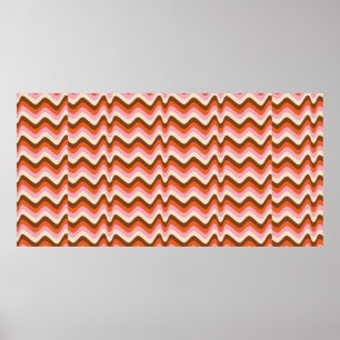 Poster motif à vague les années 70 rétro brun et rose