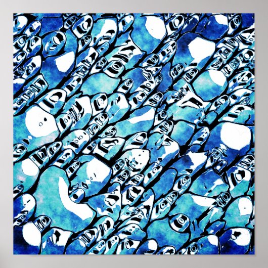Poster Motif Abstrait Bleu Intriqué (Devant)