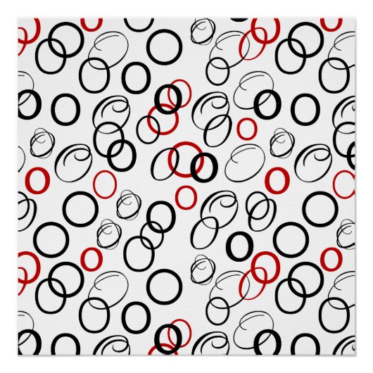 Poster Motif abstrait de cercle noir et rouge (Devant)
