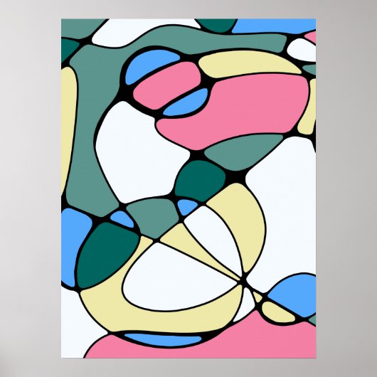 Poster Motif Abstrait de couleur vive - bleu rose vert (Devant)