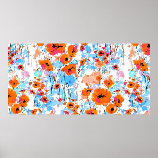 Poster motif Abstrait fleuri sans soudure peint par bross (Devant)