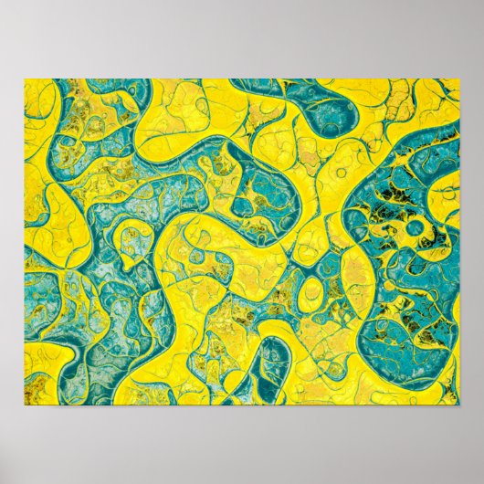 Poster Motif abstrait jaune et cyan (Devant)