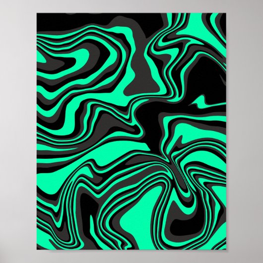 Poster Motif Abstrait Ondulé Vert et Noir (Devant)