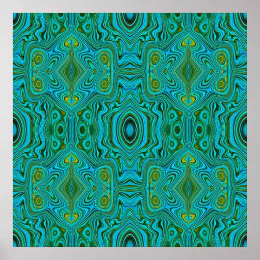 Poster Motif Abstrait Trippy Retro Turquoise Chartreuse (Devant)