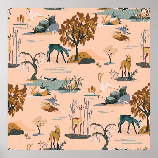 Poster Motif animal et licornes mignon et coloré (Devant)