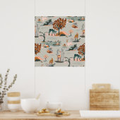 Poster Motif animal mignon et jouant avec licornes (Cuisine)