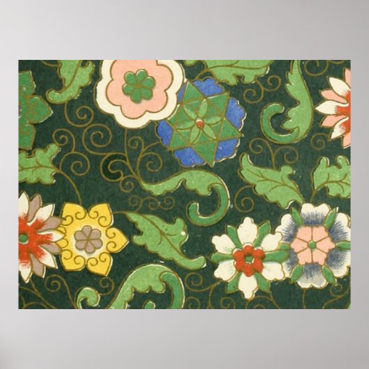 Poster Motif antique cloisonné chinois : Vert Jade (Devant)