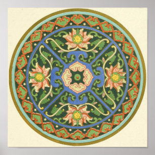 Poster Motif antique cloisonné chinois : Vert Jade