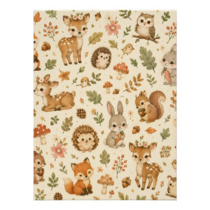 Poster Motif aquarelle d'animaux mignons de la forêt