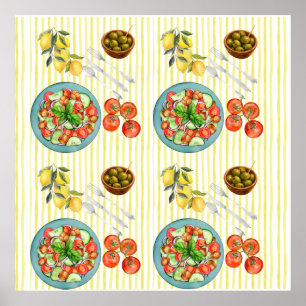 Poster Motif aquarelle d'été méditerranéen