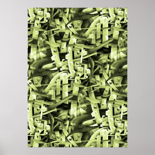Poster Motif aquarelle en vert Abstrait contemporain (Devant)