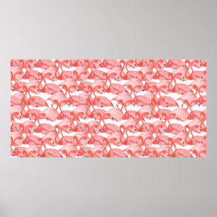 Poster Motif aquarelle sans couture avec petit flamant ro