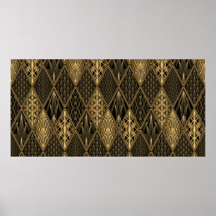 Poster Motif Art déco. Simples grappes noir et or