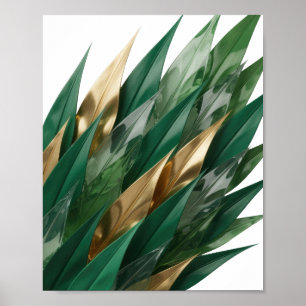 Poster Motif Artistique FEUILLES D'OR Argentées Brillante