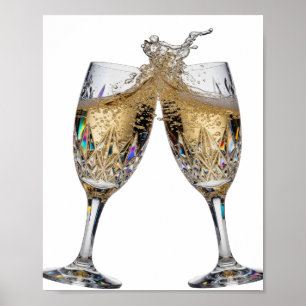 Poster Motif artistique TOAST AU CHAMPAGNE argenté gras