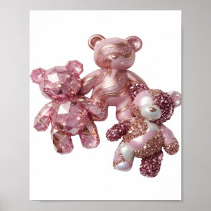 Poster Motif artistique Trois Nounours Roses Rose Clair