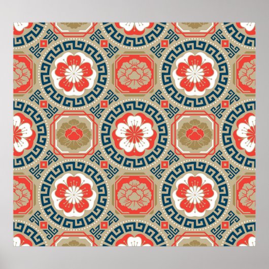Poster Motif asiatique : Design géométrique élégant (Devant)