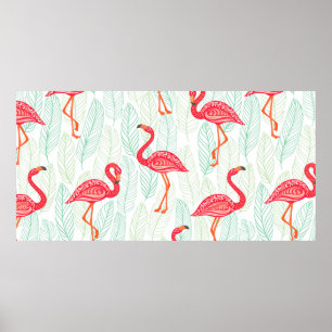Poster Motif avec des ornements flamands roses sur un fon