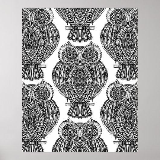 Poster Motif avec hibou Doodle 2 (Devant)