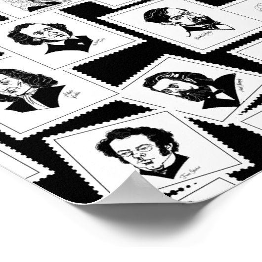Poster Motif avec portraits des plus grands compositeurs (Coin)