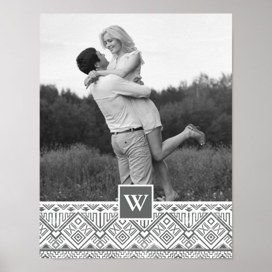 Poster Motif Aztèque gris | Photo avec Monogramme (Devant)
