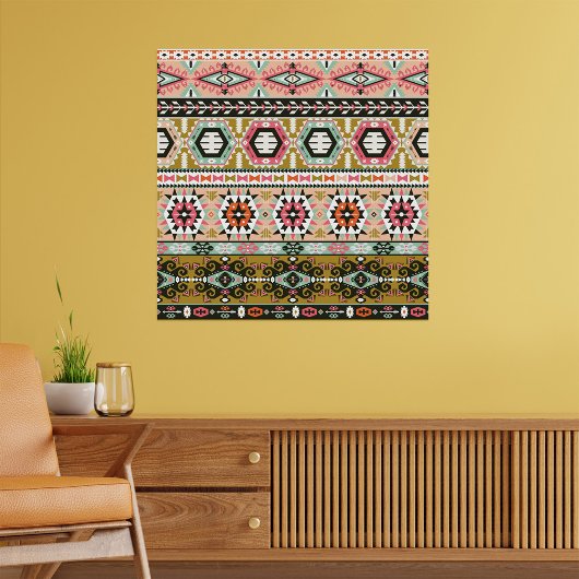 Poster Motif Aztèque Tribal Coloré Boho géométrique