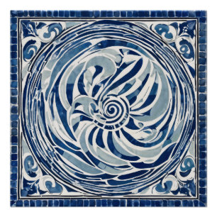 Poster Motif blanc bleu tourbillon 02