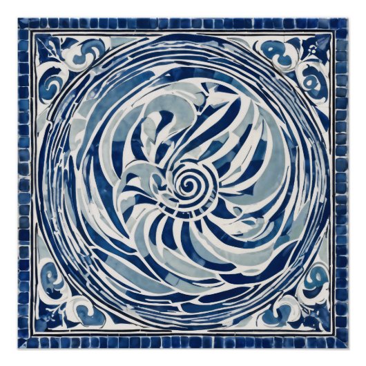 Poster Motif blanc bleu tourbillon 02 (Devant)