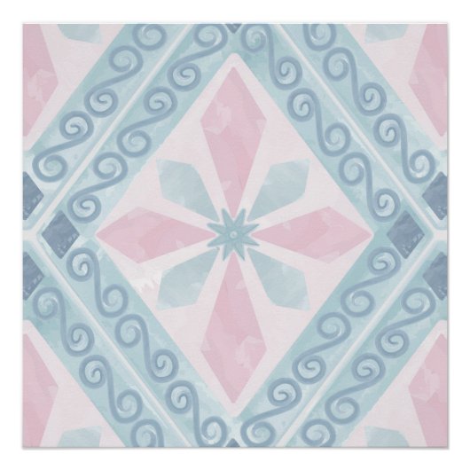 Poster motif bleu en forme de diamant (Devant)