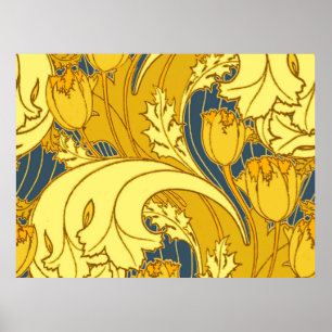 Poster Motif bleu or tulipe gras vintage