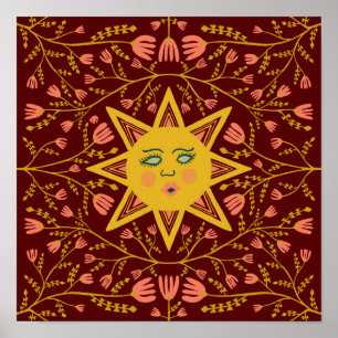 Poster Motif Boho Burgundy