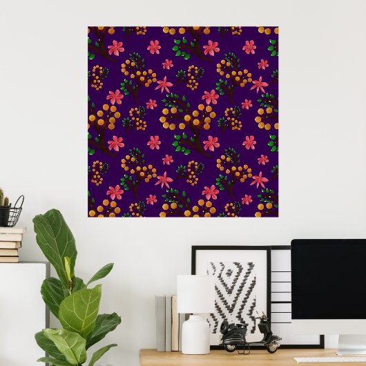 Poster Motif botanique sans couture avec branche de fruit (Bureau à domicile)