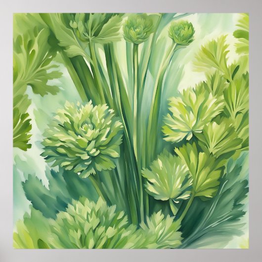 Poster Motif botanique vert de céleri luxuriant (Devant)