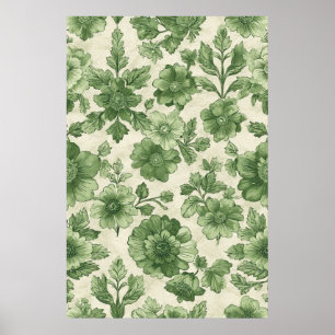 Poster Motif botanique vert Vintage tiré à la main