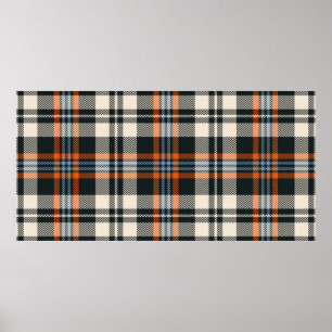 Poster Motif carreaux tartan automne en noir, orange, ble