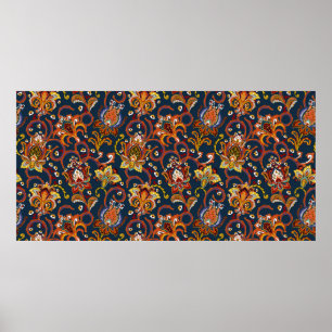 Poster Motif (carrelage) de fleurs dessinées à la main. C