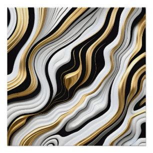 Poster Motif céleste blanc, noir et or