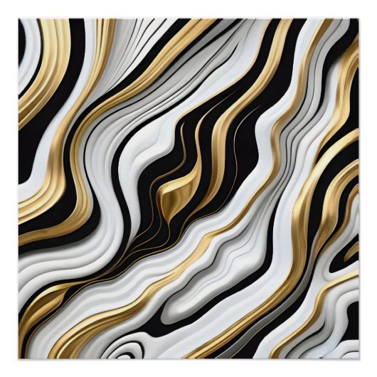 Poster Motif céleste blanc, noir et or (Devant)