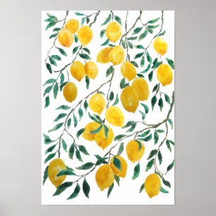 Poster motif citron jaune aquarelle