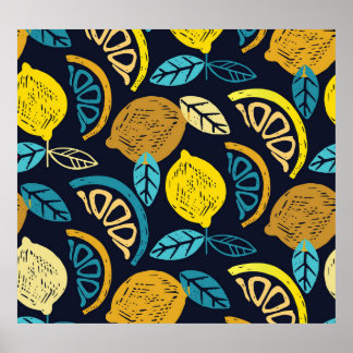 Poster Motif Citrus Lemon Doodle Arrière - plan